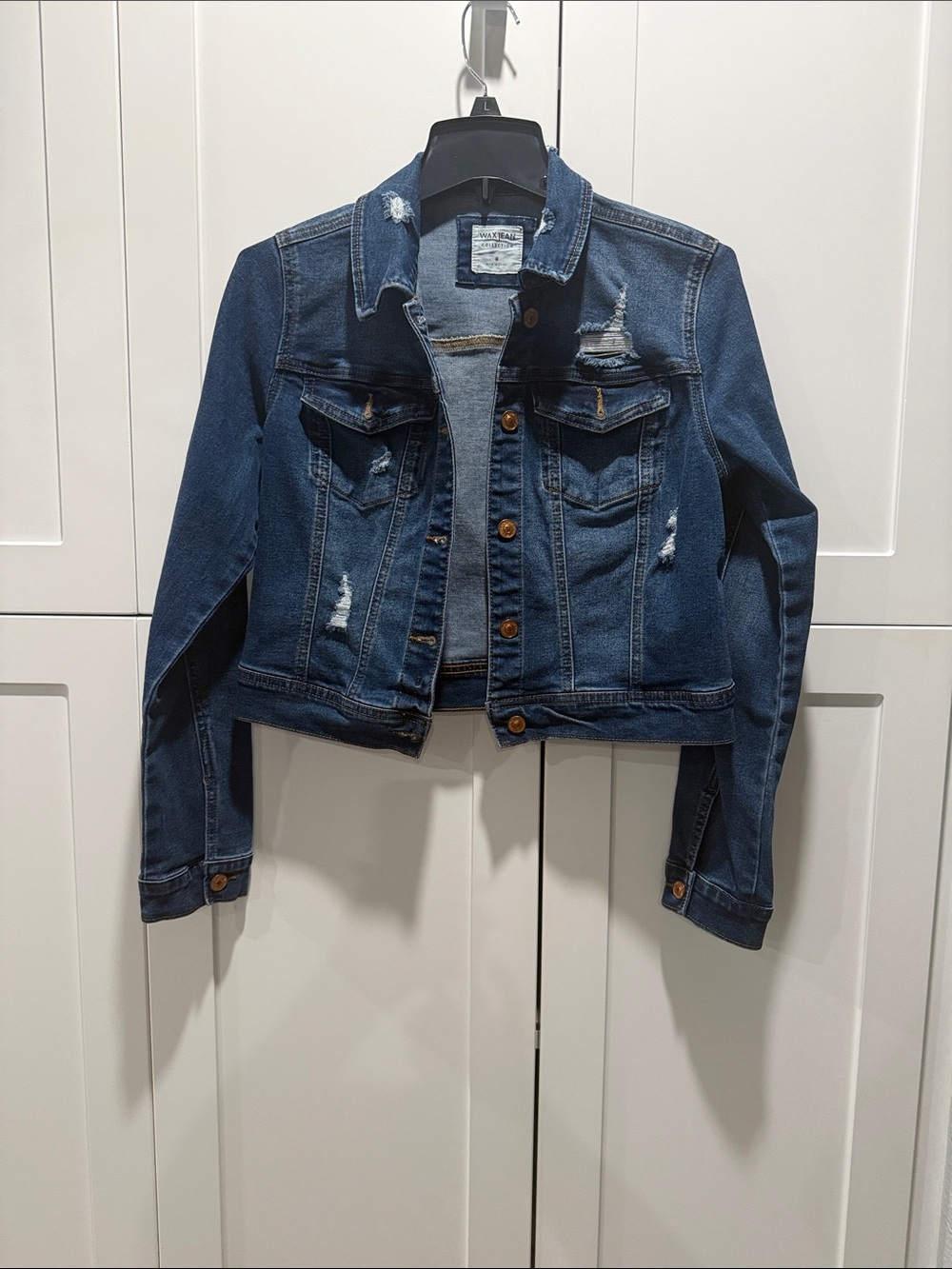 Wax Jean Distressed Dark Blue Denim Jacket